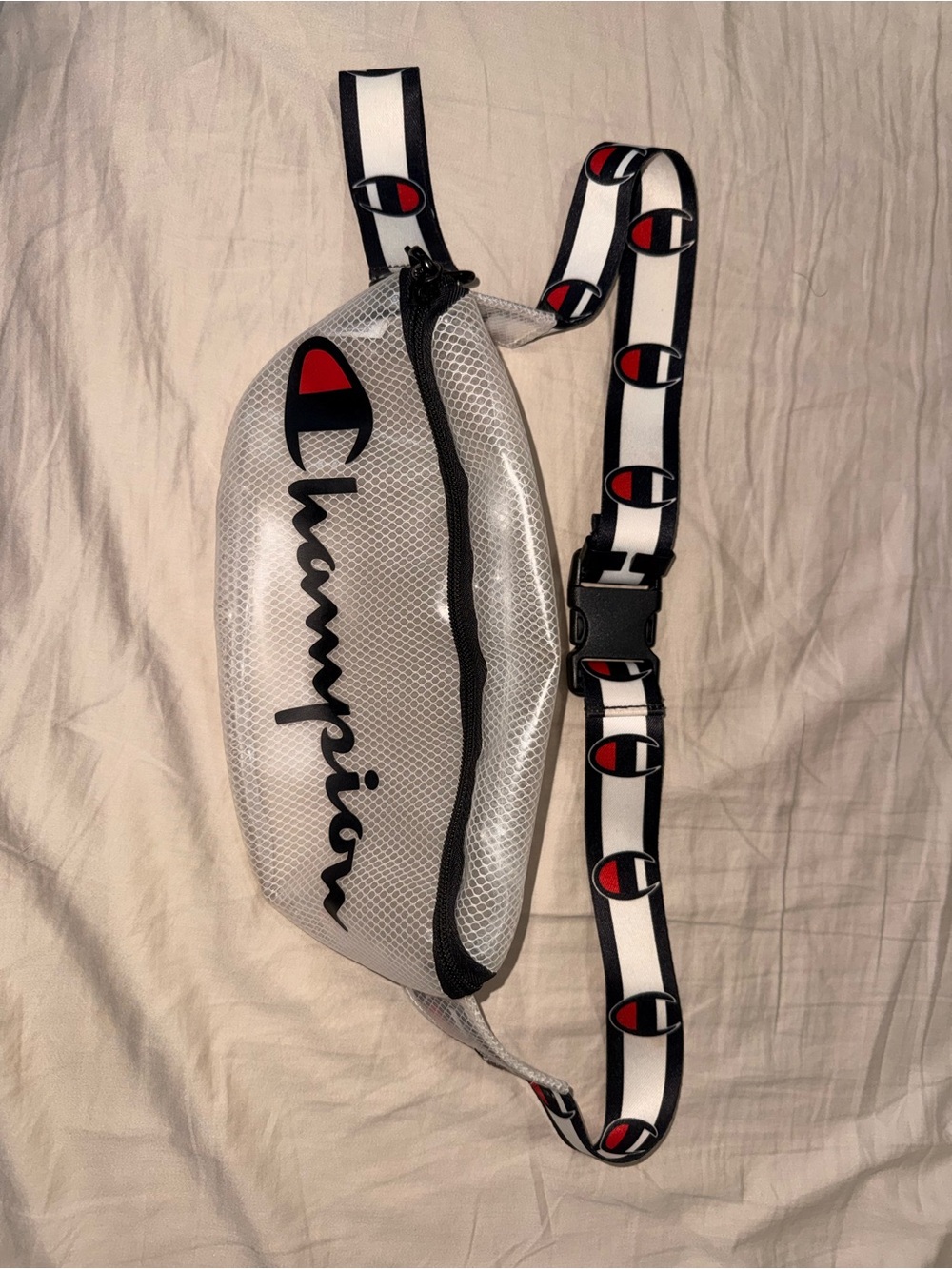 Champion White Clear Fanny Pack with Logo Strap